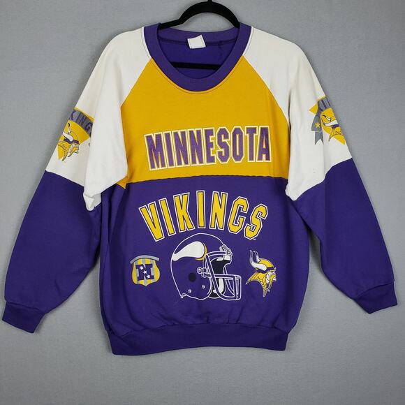 Vintage Size XL Minnesota Vikings Crewneck Sweatshirt Retro Football Helmet Logo - Picture 1 of 11